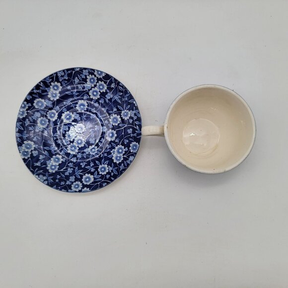 Pair of Blue Calico Teacup and Saucers - Picture 7 of 9